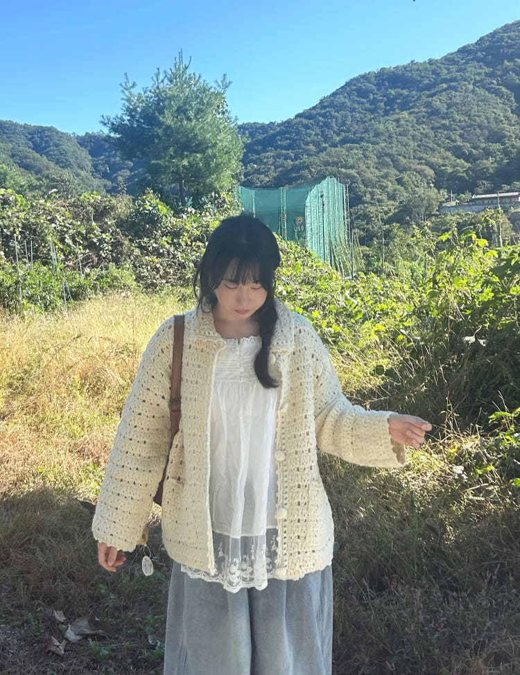 포레 크로셰 뜨개 니트 자켓